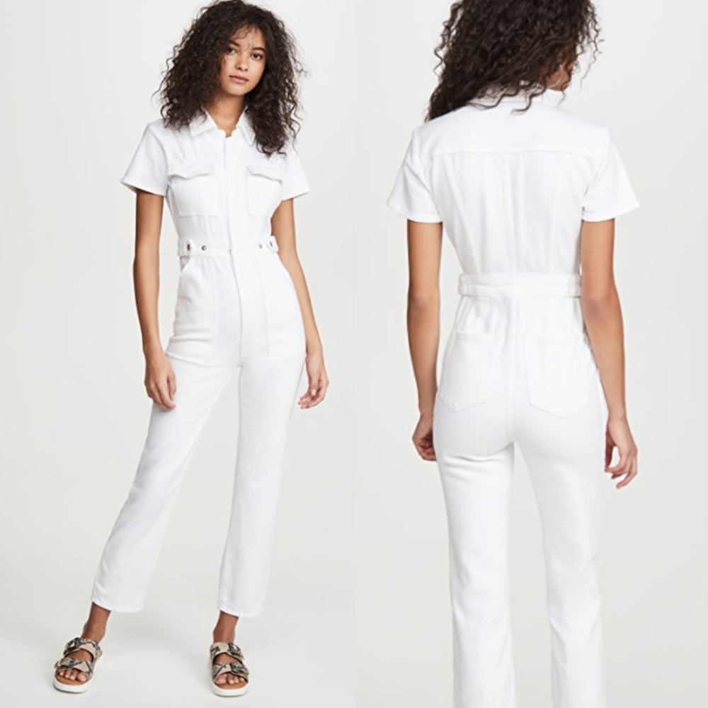Good American Fit For Success Jumpsuit Womens XS White Denim Utility Suit